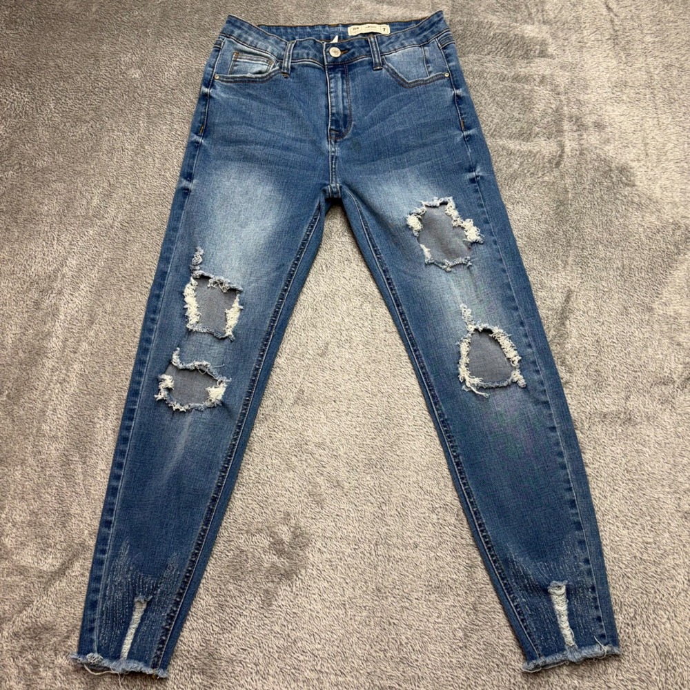 I&M Jeans Kylie Skinny High Rise Distressed Medium Wash Denim Size‎ 7 IH9280HS